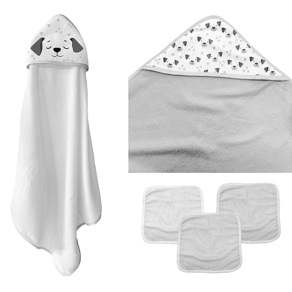 Image Set/2 Hooded Towels and 3 Wash Cloths - Dog